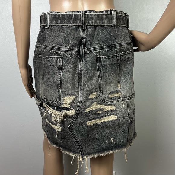 NEW BEN TAVERNITI UNRAVEL PROJECT DISTRESSED DENIM SKIRT - Picture 7 of 8